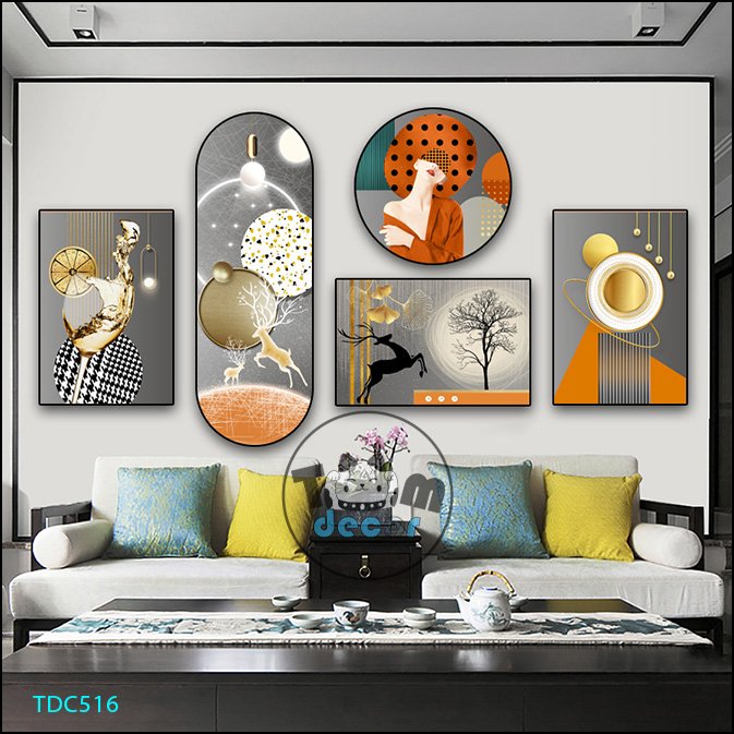 Tranh Ghép 5 Bức Tranh Trừu Tượng Tráng Gương Hoặc Tranh Nhựa Mặt Gương Dán Tường Bộ 5 Tấm - TDC516