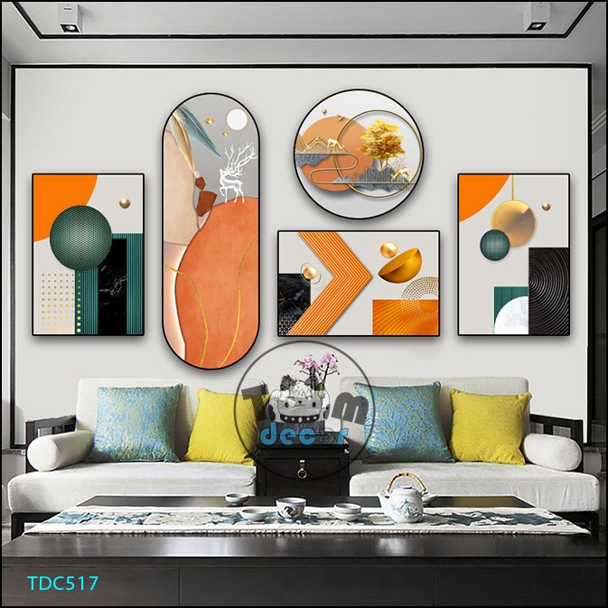 Tranh Ghép 5 Bức Tranh Trừu Tượng Tráng Gương Hoặc Tranh Nhựa Mặt Gương Dán Tường Bộ 5 Tấm - TDC517