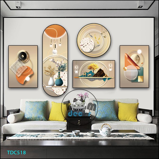 Tranh Ghép 5 Bức Tranh Trừu Tượng Tráng Gương Hoặc Tranh Nhựa Mặt Gương Dán Tường Bộ 5 Tấm - TDC518
