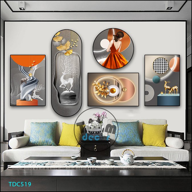 Tranh Ghép 5 Bức Tranh Trừu Tượng Tráng Gương Hoặc Tranh Nhựa Mặt Gương Dán Tường Bộ 5 Tấm - TDC519