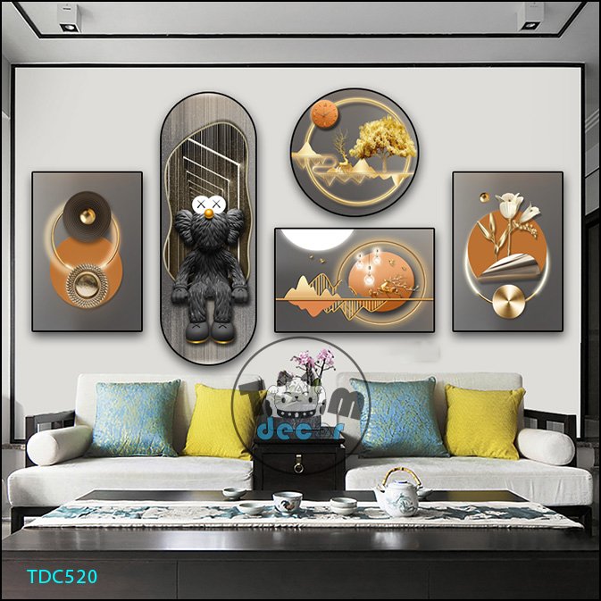Tranh Ghép 5 Bức Tranh Trừu Tượng Tráng Gương Hoặc Tranh Nhựa Mặt Gương Dán Tường Bộ 5 Tấm - TDC520