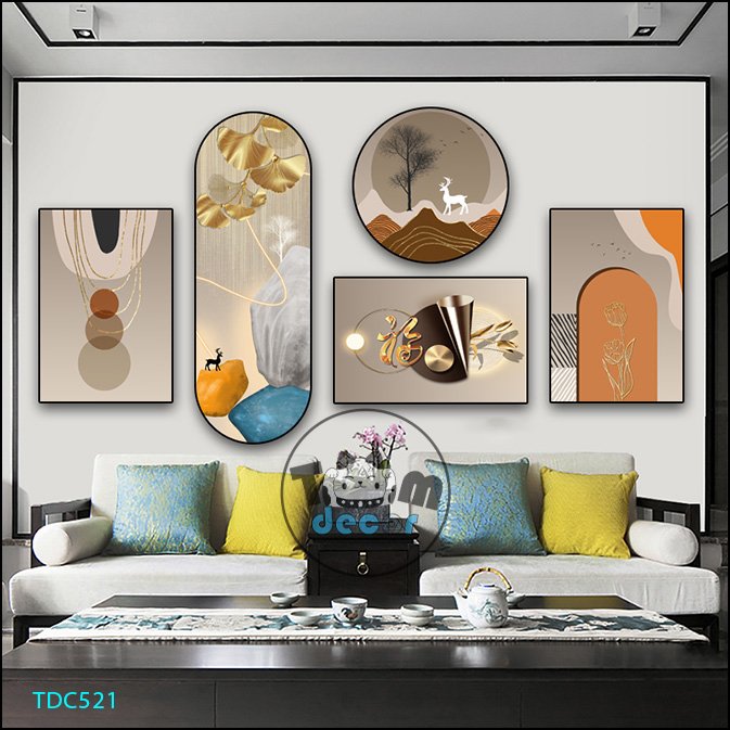 Tranh Ghép 5 Bức Tranh Trừu Tượng Tráng Gương Hoặc Tranh Nhựa Mặt Gương Dán Tường Bộ 5 Tấm - TDC521
