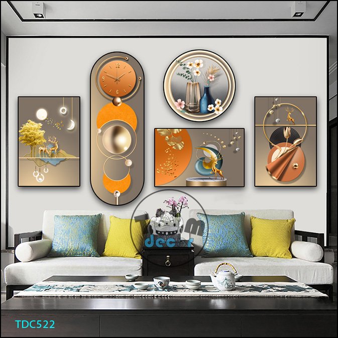 Tranh Ghép 5 Bức Tranh Trừu Tượng Tráng Gương Hoặc Tranh Nhựa Mặt Gương Dán Tường Bộ 5 Tấm - TDC522