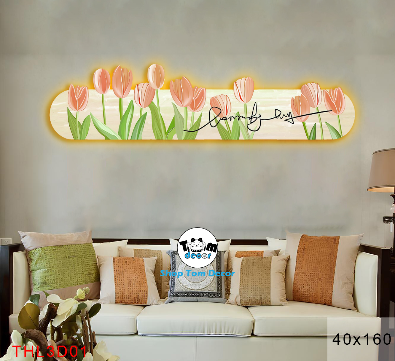 Tranh Led 3D Hoa Tulip Decor Tranh Tráng Gương Có Remot Điều Khiển Từ Xa - THL3D-01