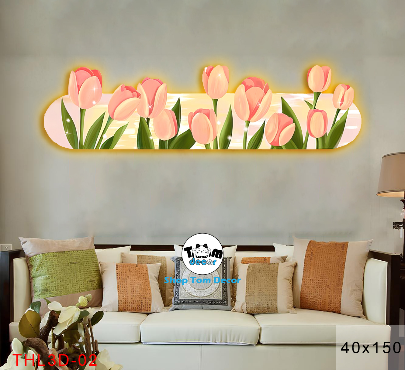 Tranh Led 3D Hoa Tulip Decor Tranh Tráng Gương Có Remot Điều Khiển Từ Xa - THL3D-02