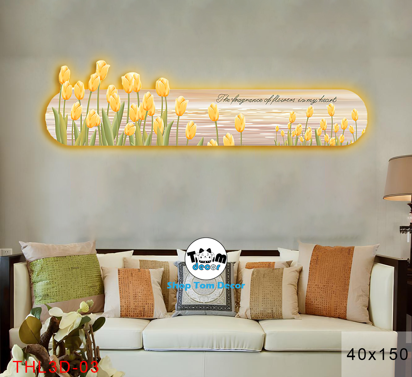 Tranh Led 3D Hoa Tulip Decor Tranh Tráng Gương Có Remot Điều Khiển Từ Xa - THL3D-03