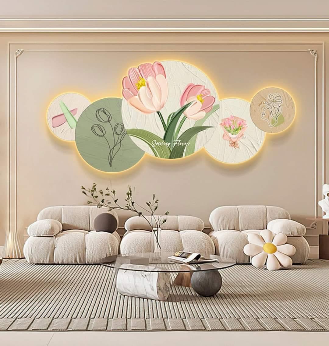 Tranh Led 3D Hoa Trừu Tượng Sang Trọng Tráng Gương - Có Remot Điều Khiển Từ Xa TLH3D