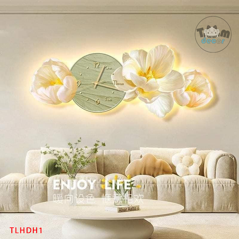 Tranh 3D Led Đồng Hồ Bông Hoa Tráng Gương Treo Tường Led Có Remot Điều Khiển - TLHDH1