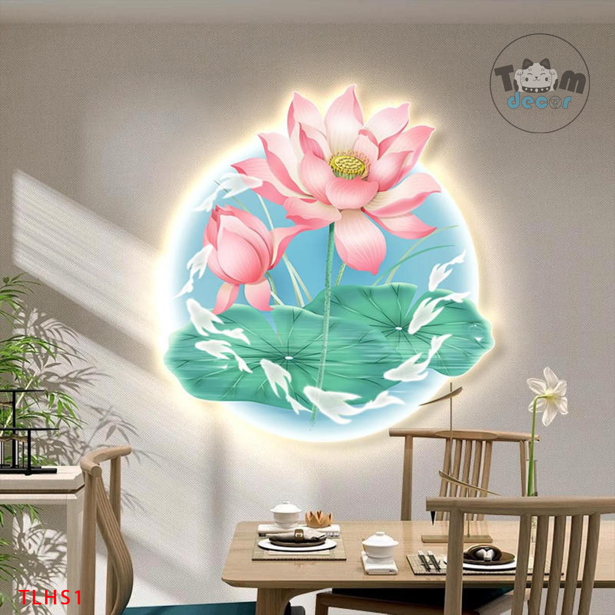 Tranh 3D Led Liên Ngư Hội Tụ Hoa Sen Tráng Gương - Có Remot Điều Khiển Từ Xa TLHS1