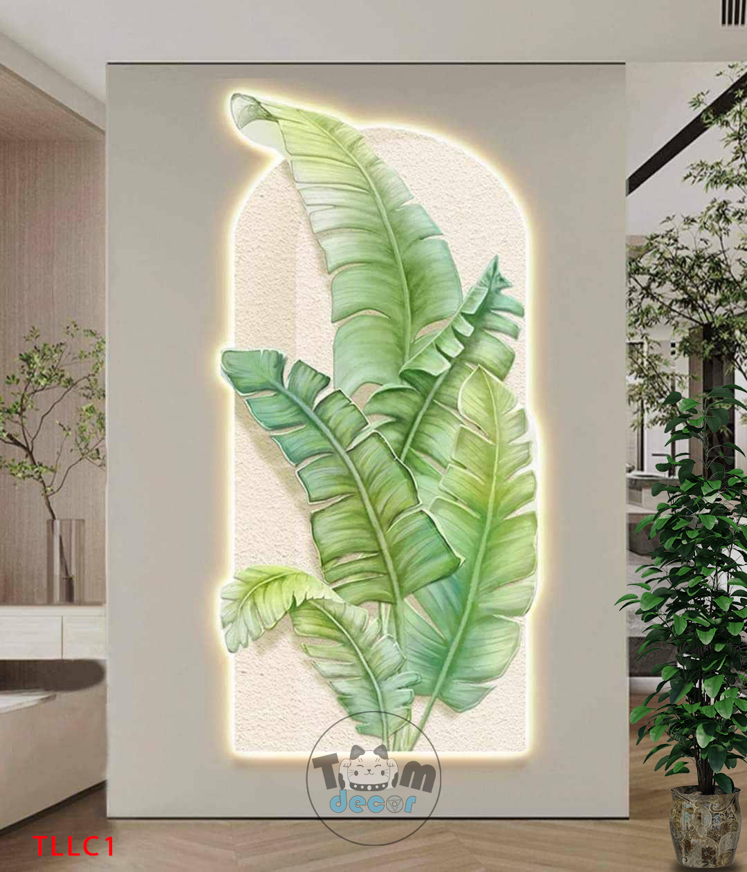 Tranh Led 3D Cây Chuối Trừu Tượng Tráng Gương - Có Remot Điều Khiển Từ Xa TLLC1