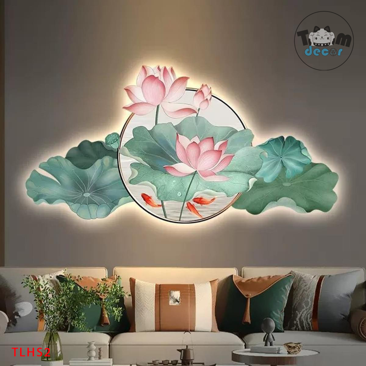 Tranh 3D Led Liên Ngư Hội Tụ Hoa Sen Tráng Gương - Có Remot Điều Khiển Từ Xa TLLHS2