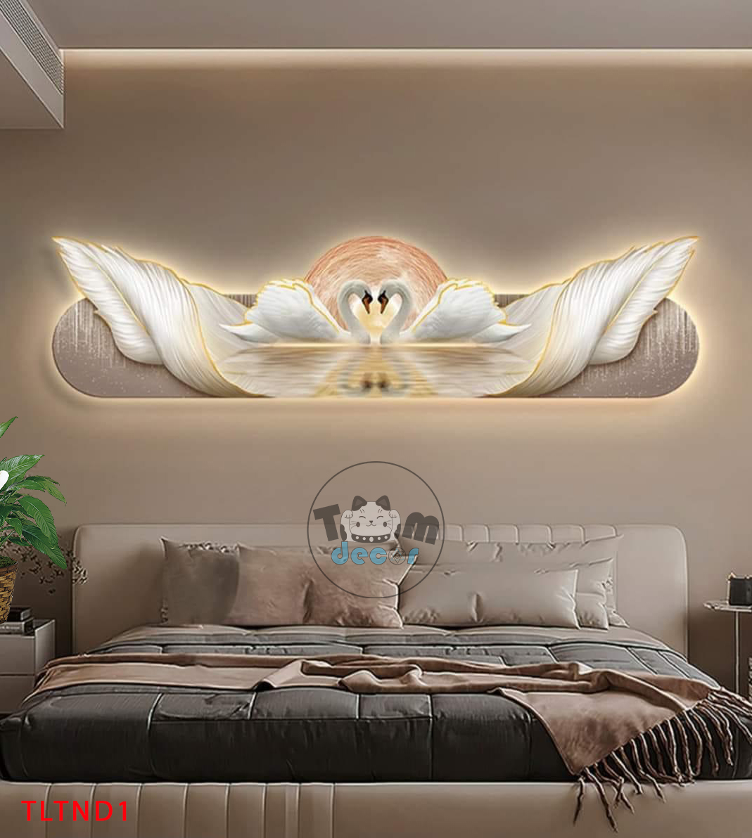 Tranh Led 3D Đôi Thiên Nga - Có Remot Điều Khiển Từ Xa TLTND1