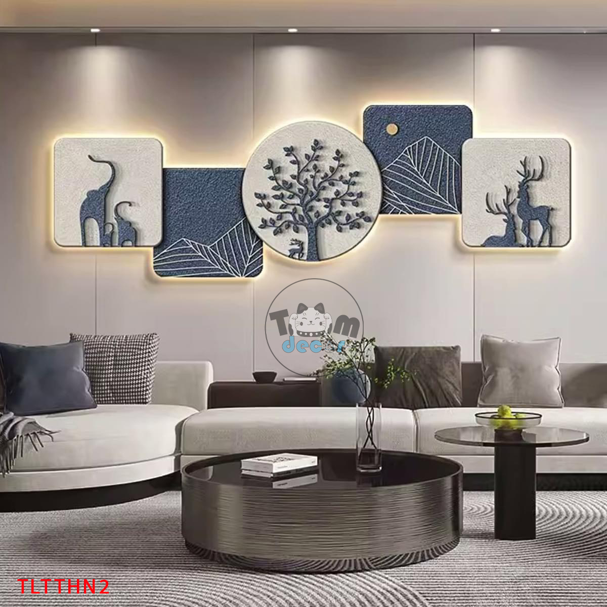 Tranh Led 3D Hưu Nai Voi Trừu Tượng Tráng Gương - Có Remot Điều Khiển Từ Xa TLTTHN2