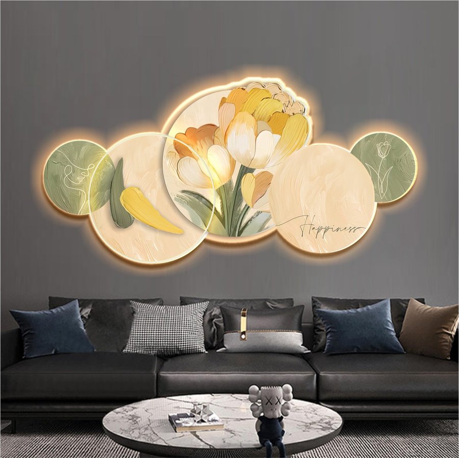 Tranh Led 3D Hoa Trừu Tượng Sang Trọng Tráng Gương - Có Remot Điều Khiển Từ Xa TLH3D02