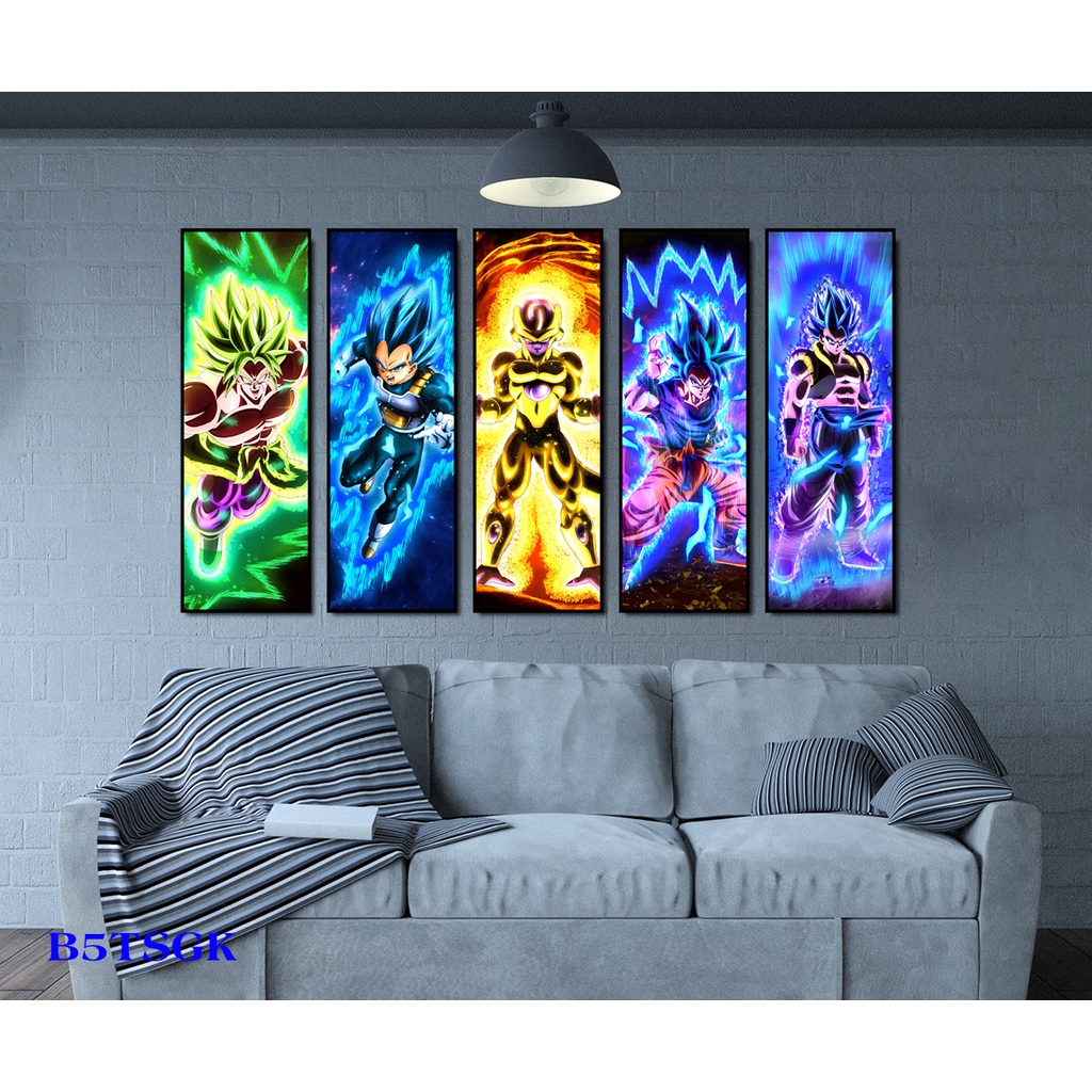 1 bộ 5 tranh canvas songoku có khung treo tường - hàng chính hãng