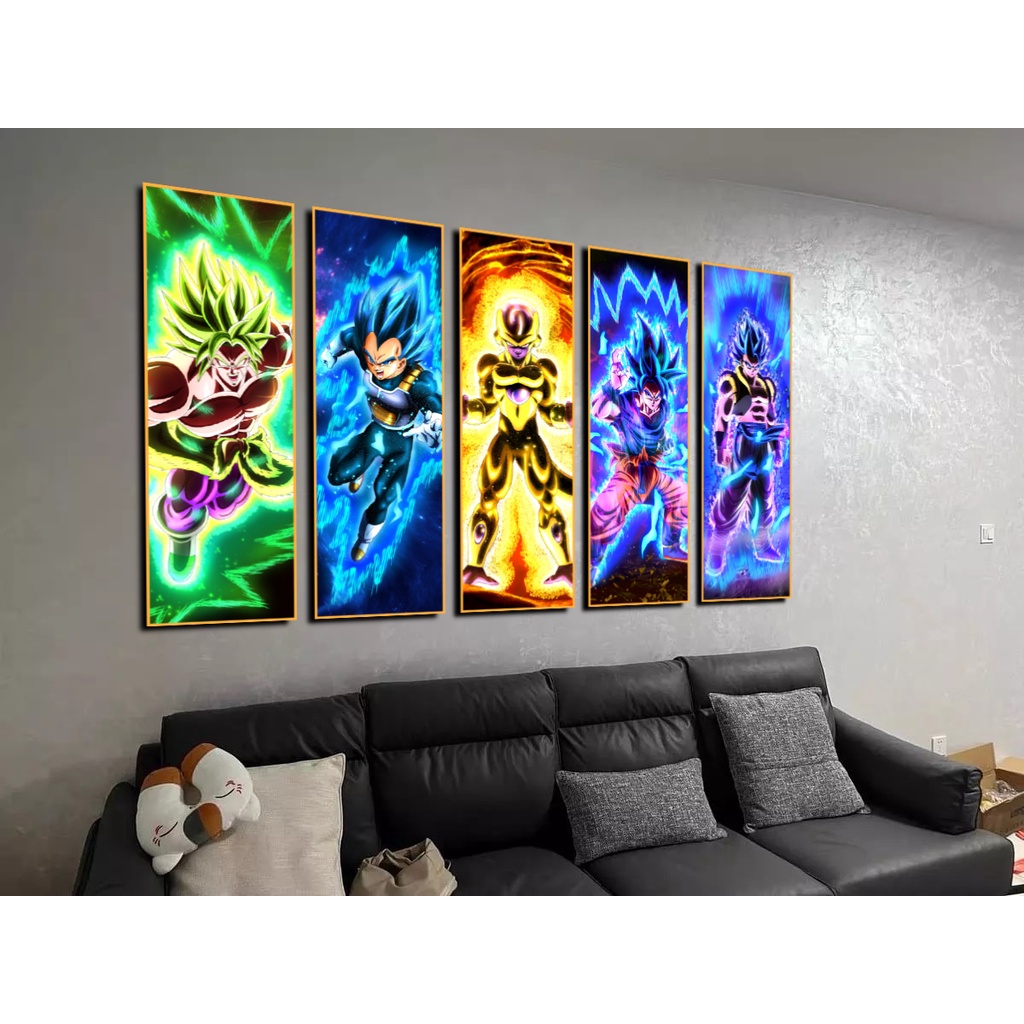 1 bộ 5 tranh canvas songoku có khung treo tường - hàng chính hãng