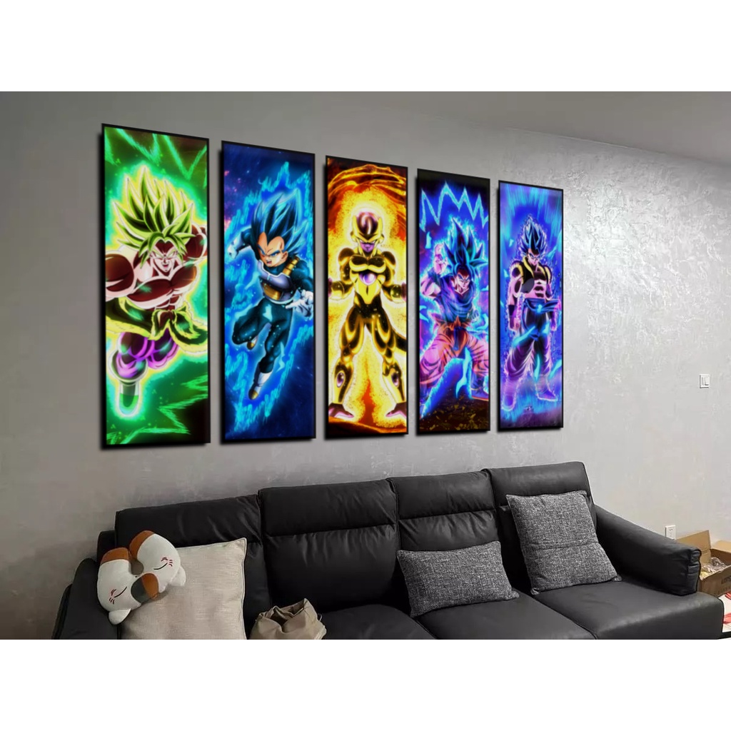 1 bộ 5 tranh canvas songoku có khung treo tường - hàng chính hãng