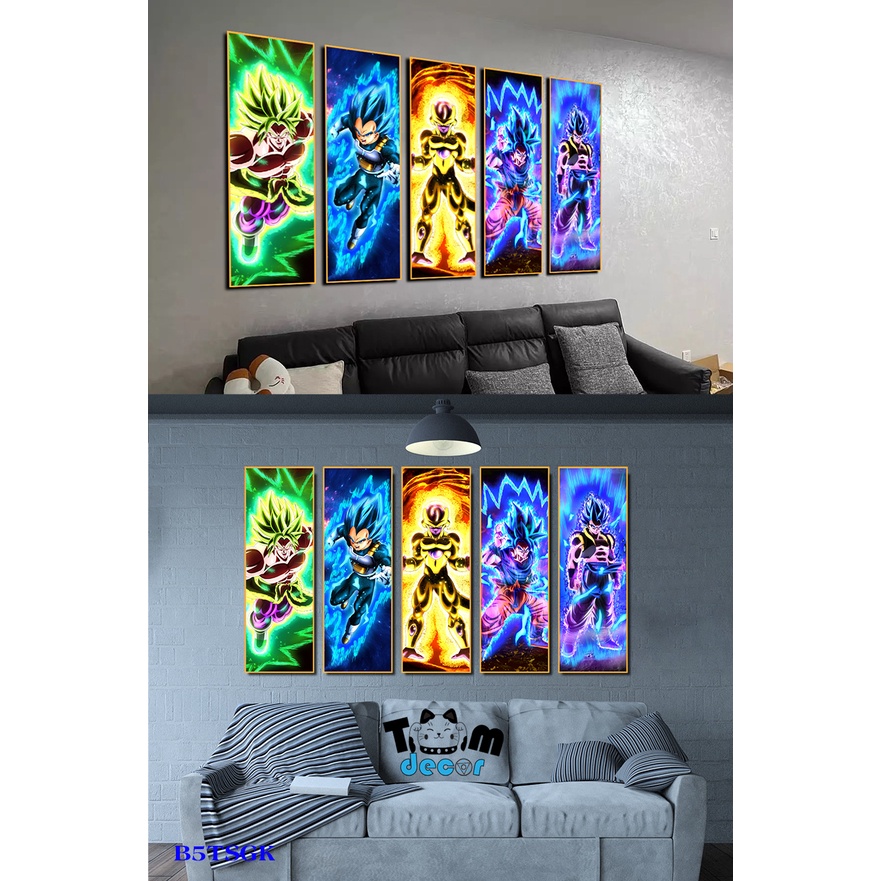 1 bộ 5 tranh canvas songoku có khung treo tường - hàng chính hãng