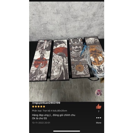 Bộ 4 tranh samurai tranh canvas khung composite treo tường giá xưởng - trang trí tiệm cà phê - tattoo ...