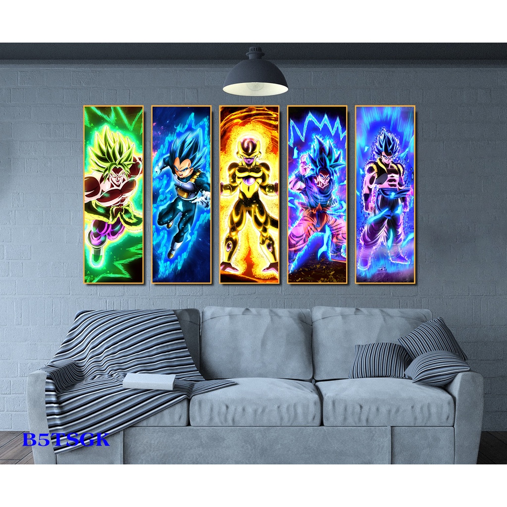 1 bộ 5 tranh canvas songoku có khung treo tường - hàng chính hãng