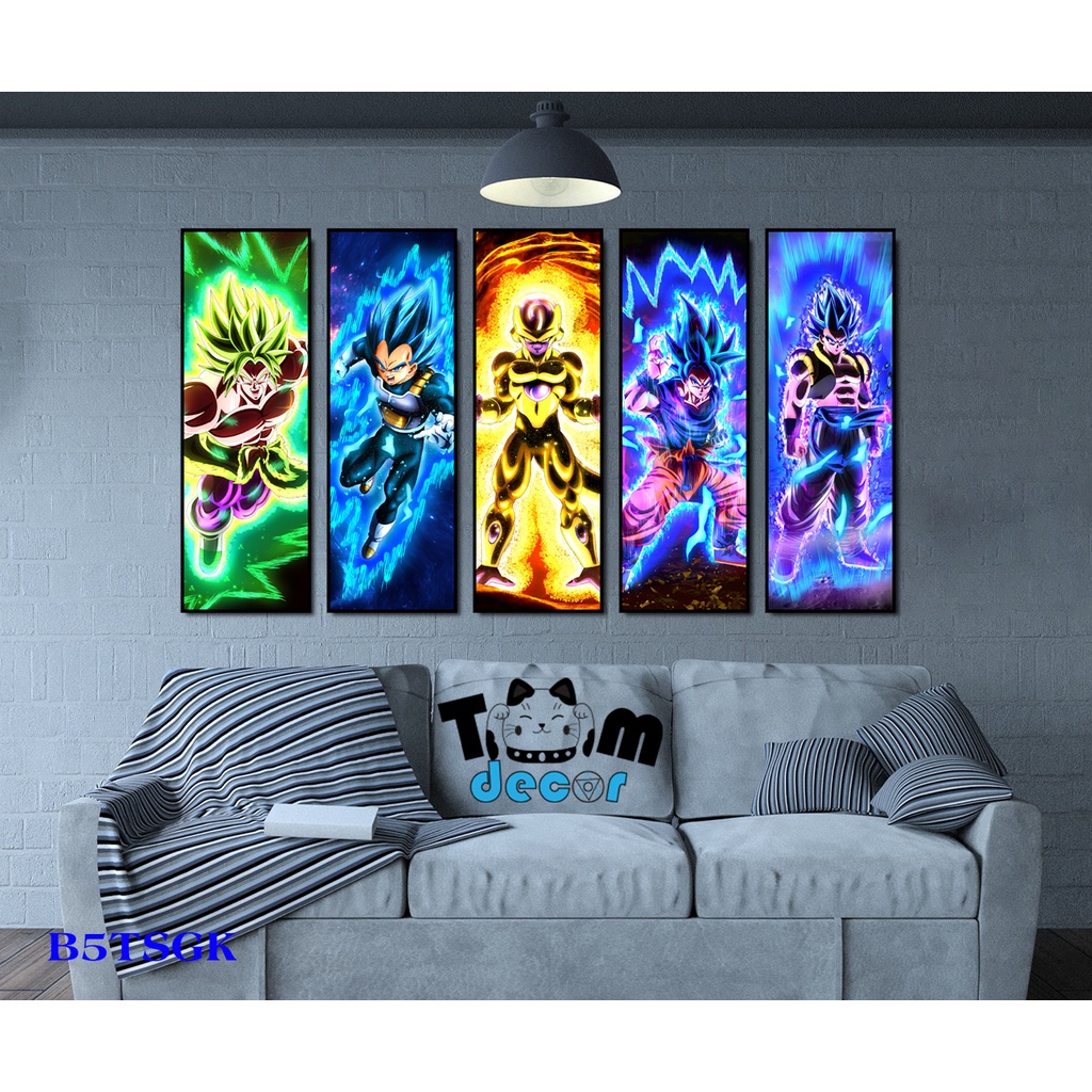 1 bộ 5 tranh canvas songoku có khung treo tường - hàng chính hãng