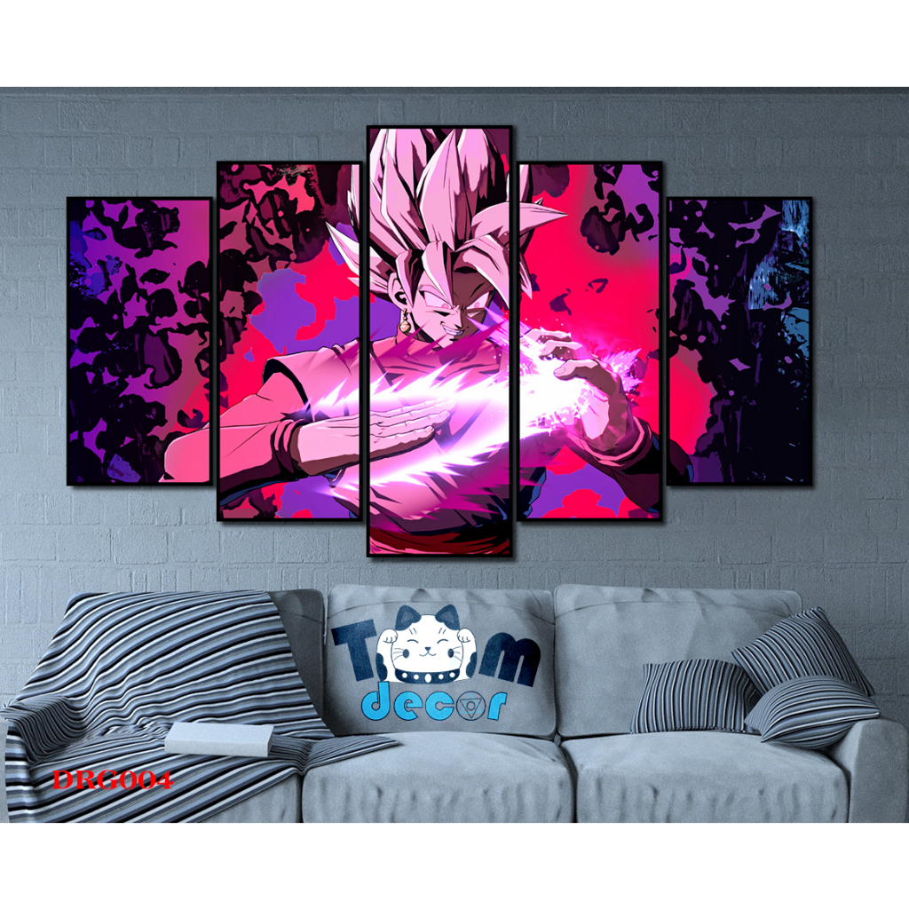 Tranh canvas có khung bộ 5 tranh ghép dragon ball songoku size lớn
