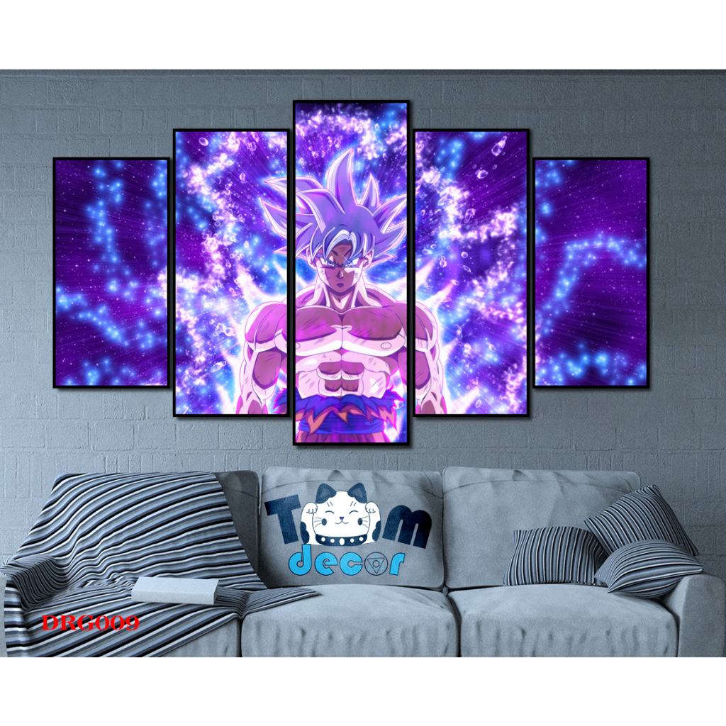 Tranh canvas có khung bộ 5 tranh ghép dragon ball songoku size lớn
