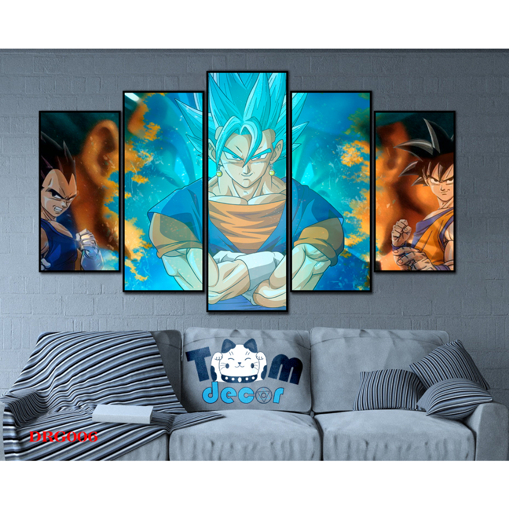Tranh canvas có khung bộ 5 tranh ghép dragon ball songoku size lớn