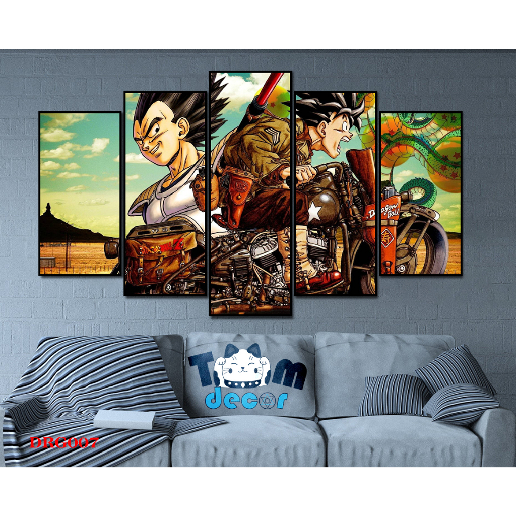 Tranh canvas có khung bộ 5 tranh ghép dragon ball songoku size lớn