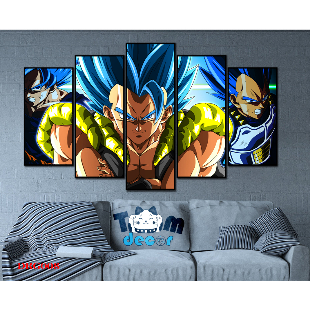 Tranh canvas có khung bộ 5 tranh ghép dragon ball songoku size lớn
