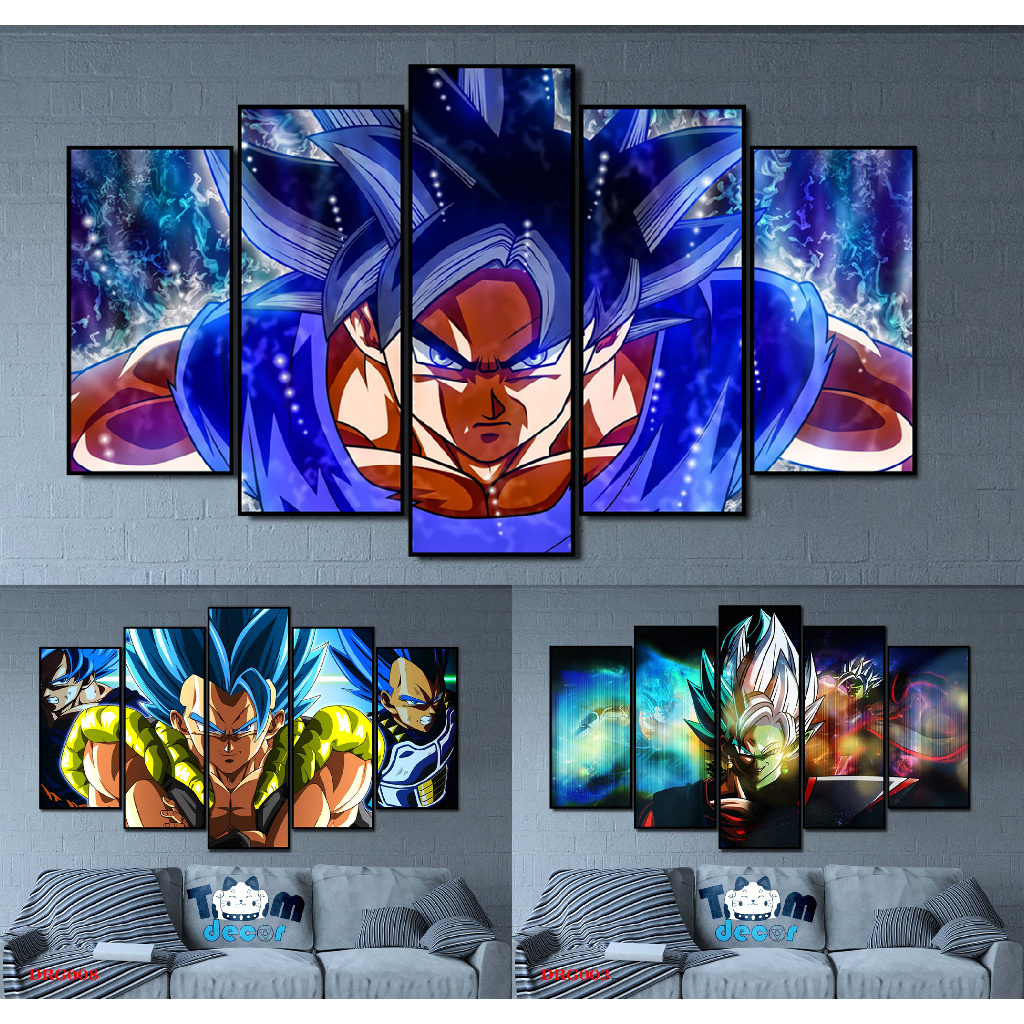 Tranh canvas có khung bộ 5 tranh ghép dragon ball songoku size lớn