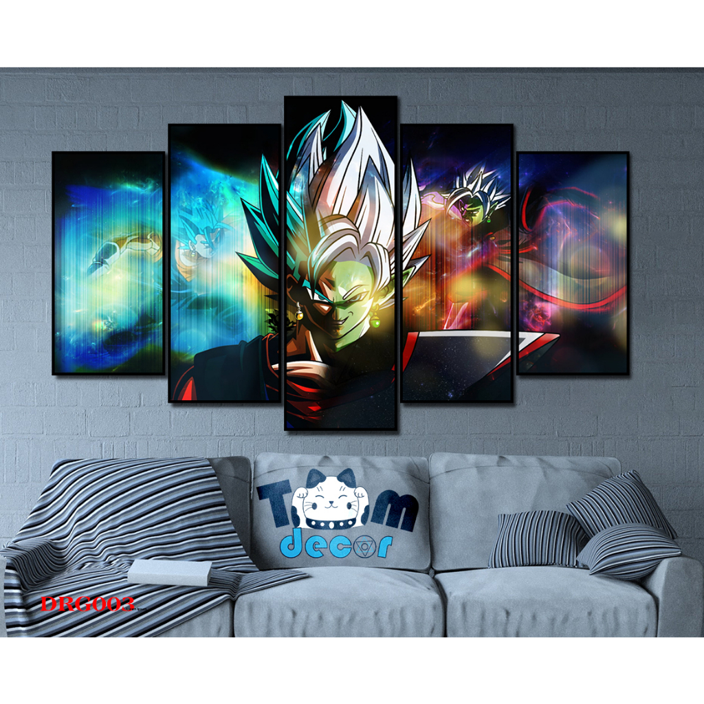 Tranh canvas có khung bộ 5 tranh ghép dragon ball songoku size lớn