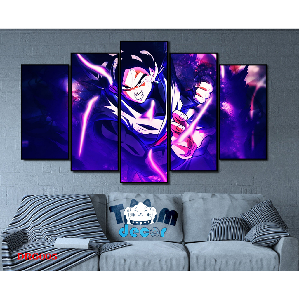 Tranh canvas có khung bộ 5 tranh ghép dragon ball songoku size lớn