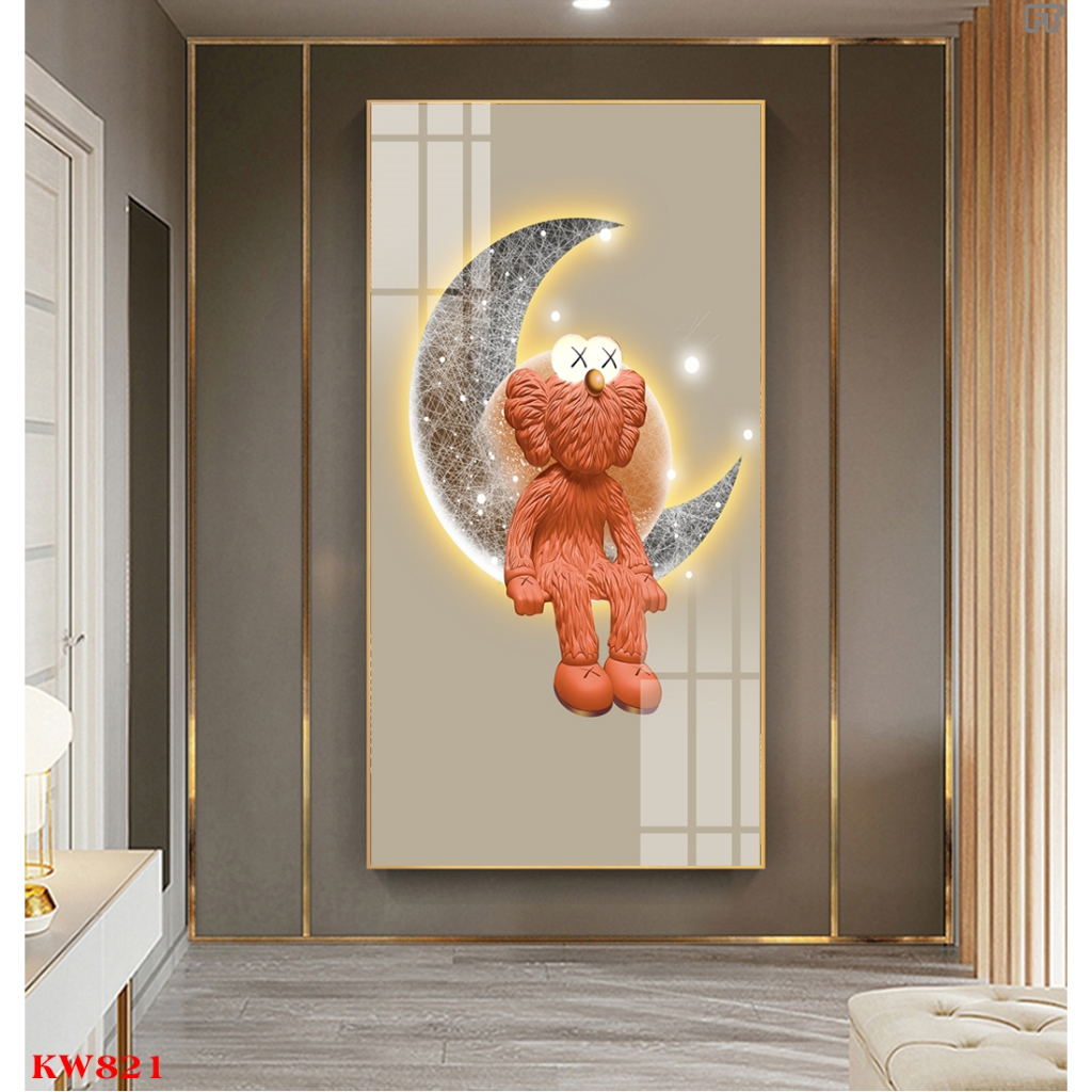 Tranh tráng gương lớn 130x60cm gấu KAWS bearick loại cao cấp - chính hãng tráng gương