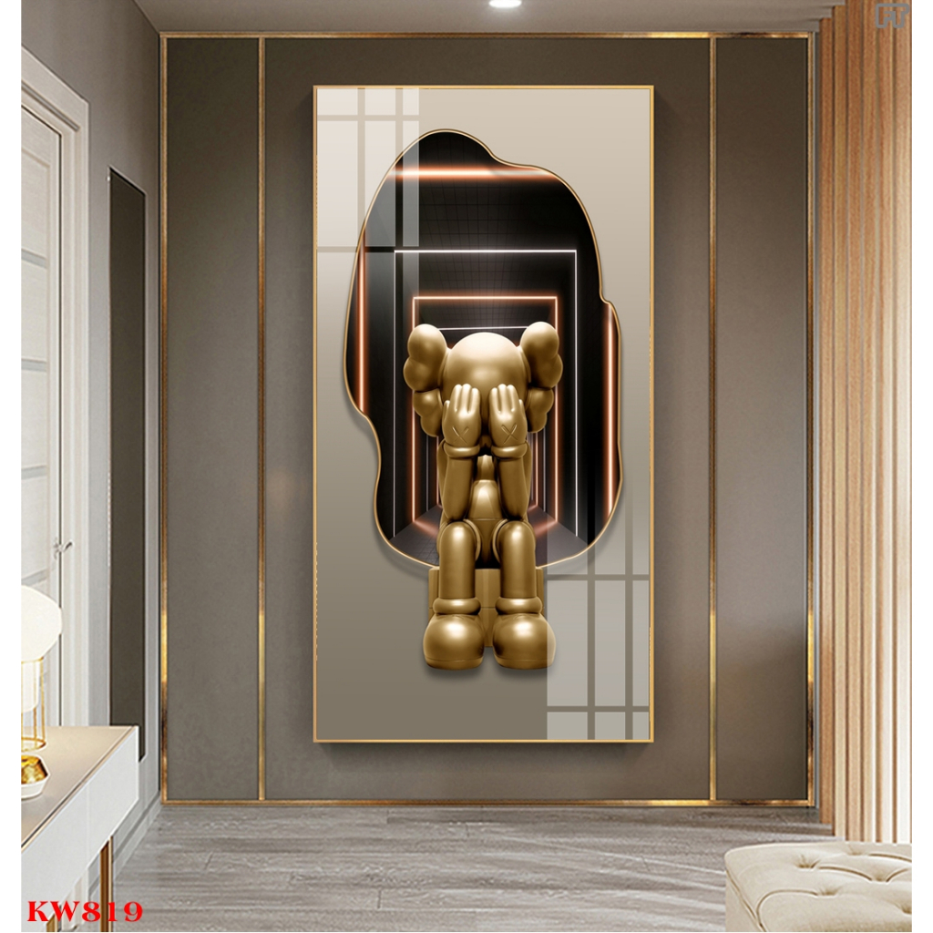 Tranh tráng gương lớn 130x60cm gấu KAWS bearick loại cao cấp - chính hãng tráng gương