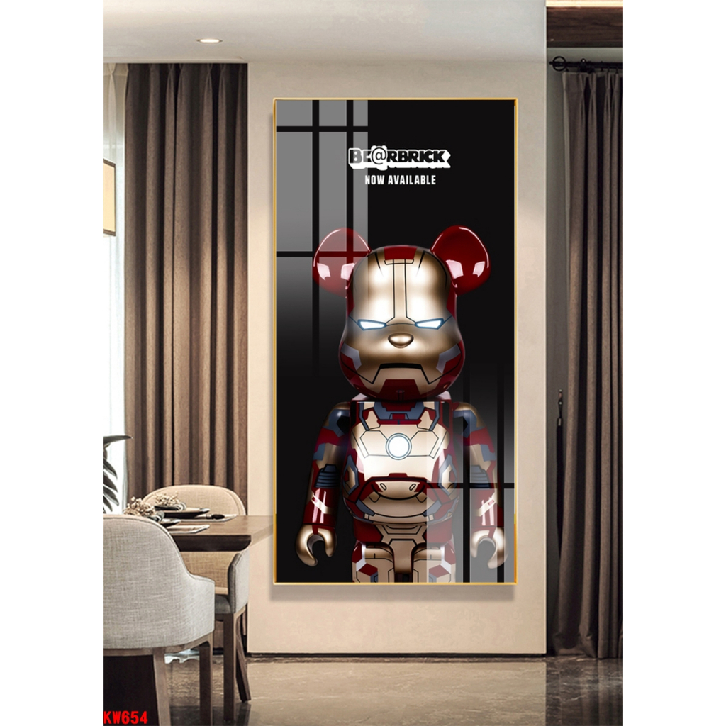 Tranh tráng gương lớn 130x60cm gấu KAWS bearick loại cao cấp - chính hãng tráng gương