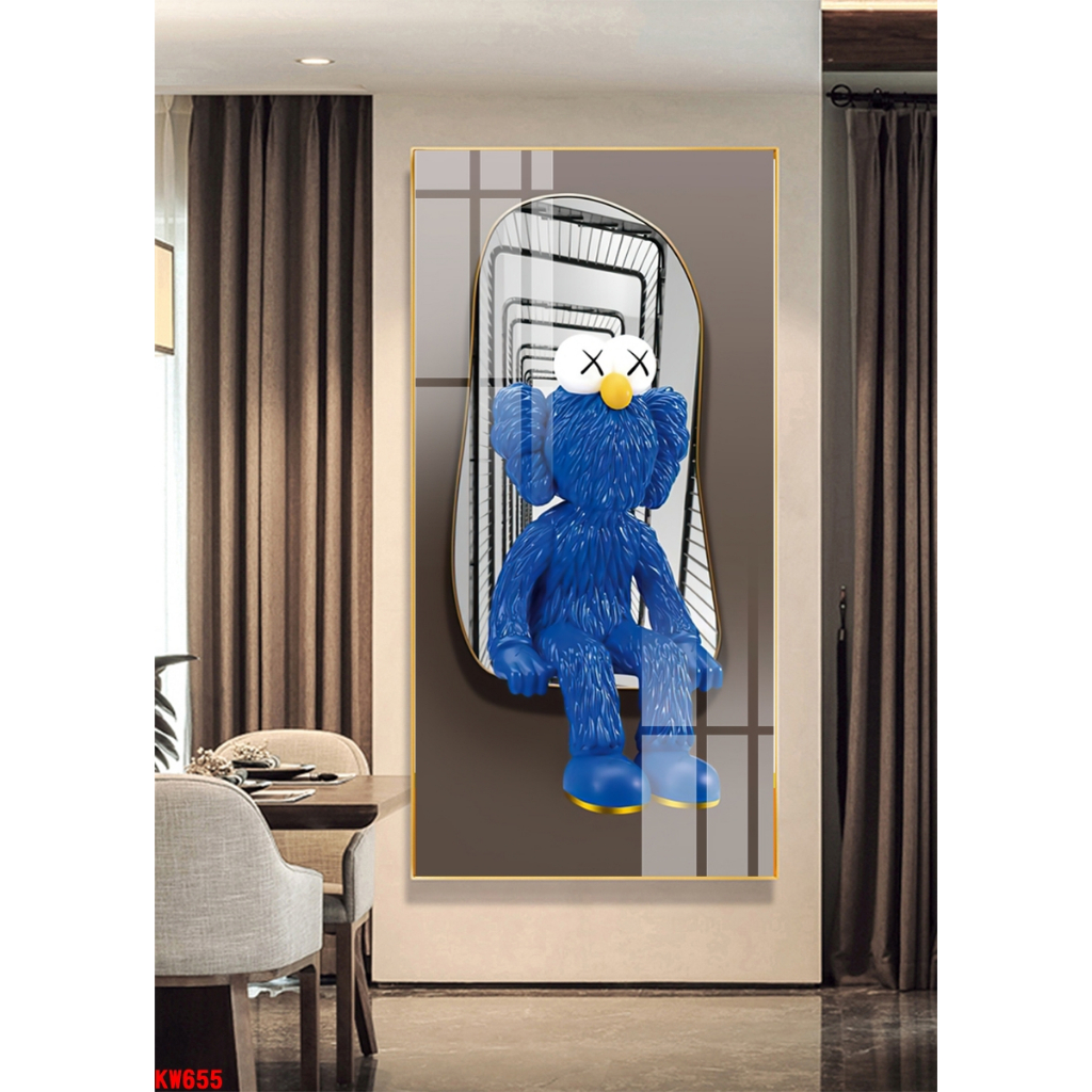 Tranh tráng gương lớn 130x60cm gấu KAWS bearick loại cao cấp - chính hãng tráng gương