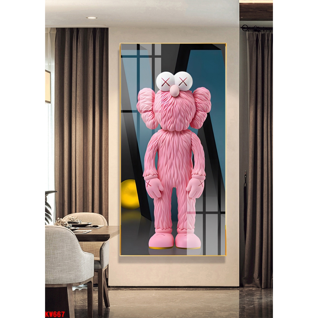 Tranh tráng gương lớn 130x60cm gấu KAWS bearick loại cao cấp - chính hãng tráng gương