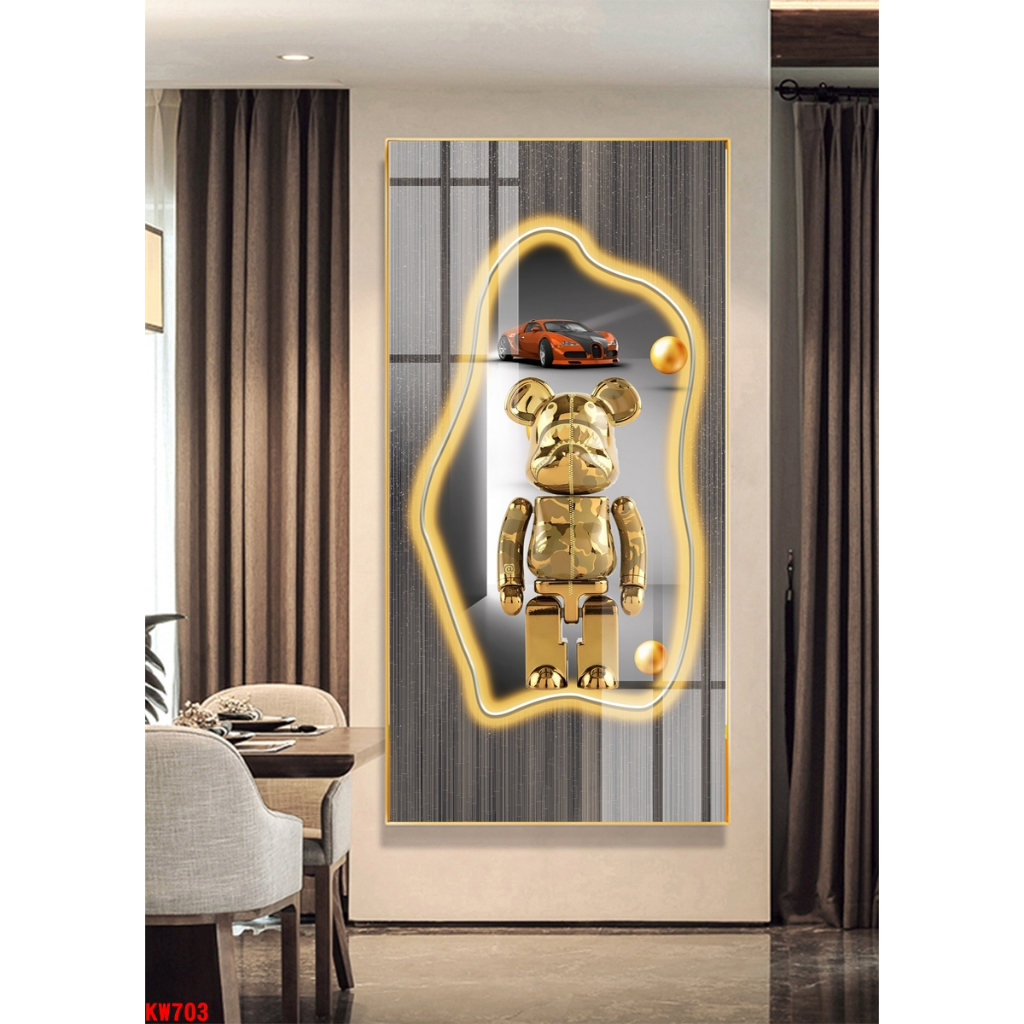 Tranh tráng gương lớn 130x60cm gấu KAWS bearick loại cao cấp - chính hãng tráng gương