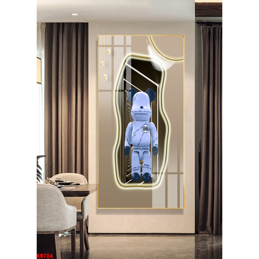 Tranh tráng gương lớn 130x60cm gấu KAWS bearick loại cao cấp - chính hãng tráng gương