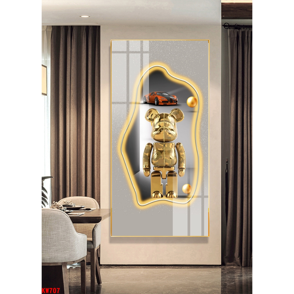 Tranh tráng gương lớn 130x60cm gấu KAWS bearick loại cao cấp - chính hãng tráng gương