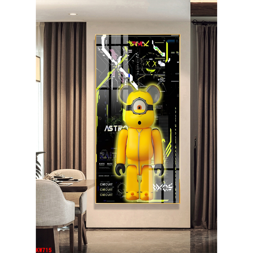 Tranh tráng gương lớn 130x60cm gấu KAWS bearick loại cao cấp - chính hãng tráng gương