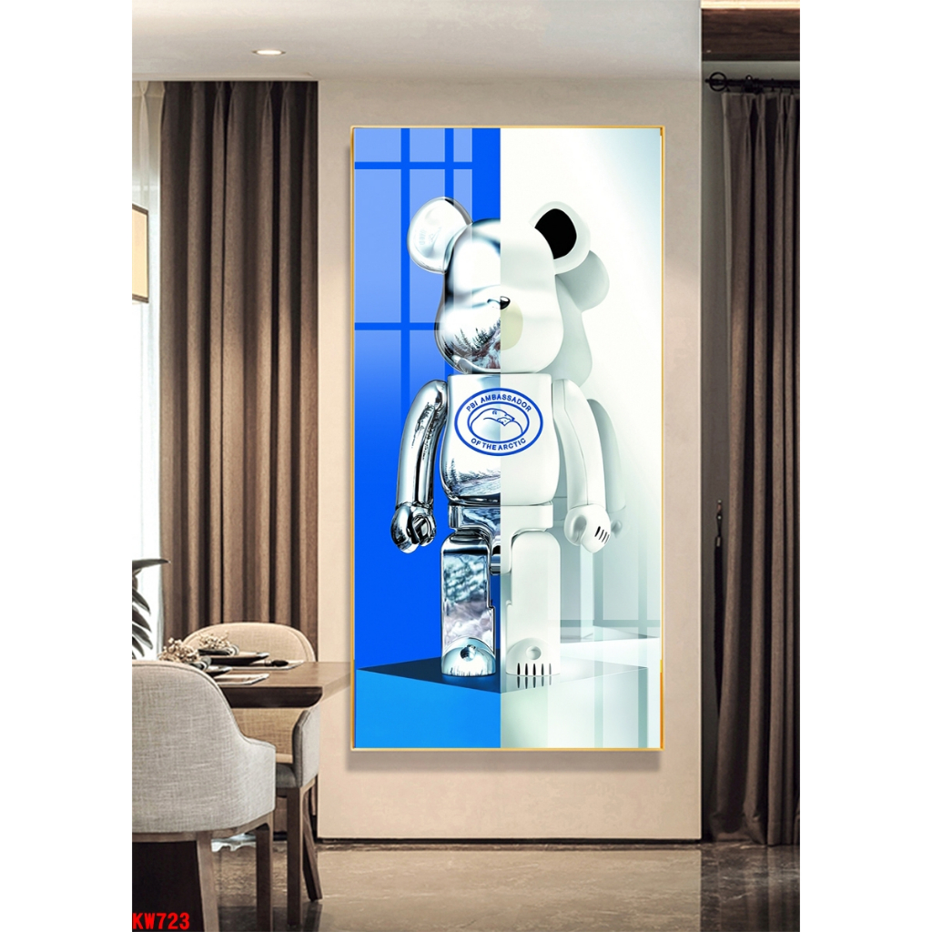 Tranh tráng gương lớn 130x60cm gấu KAWS bearick loại cao cấp - chính hãng tráng gương