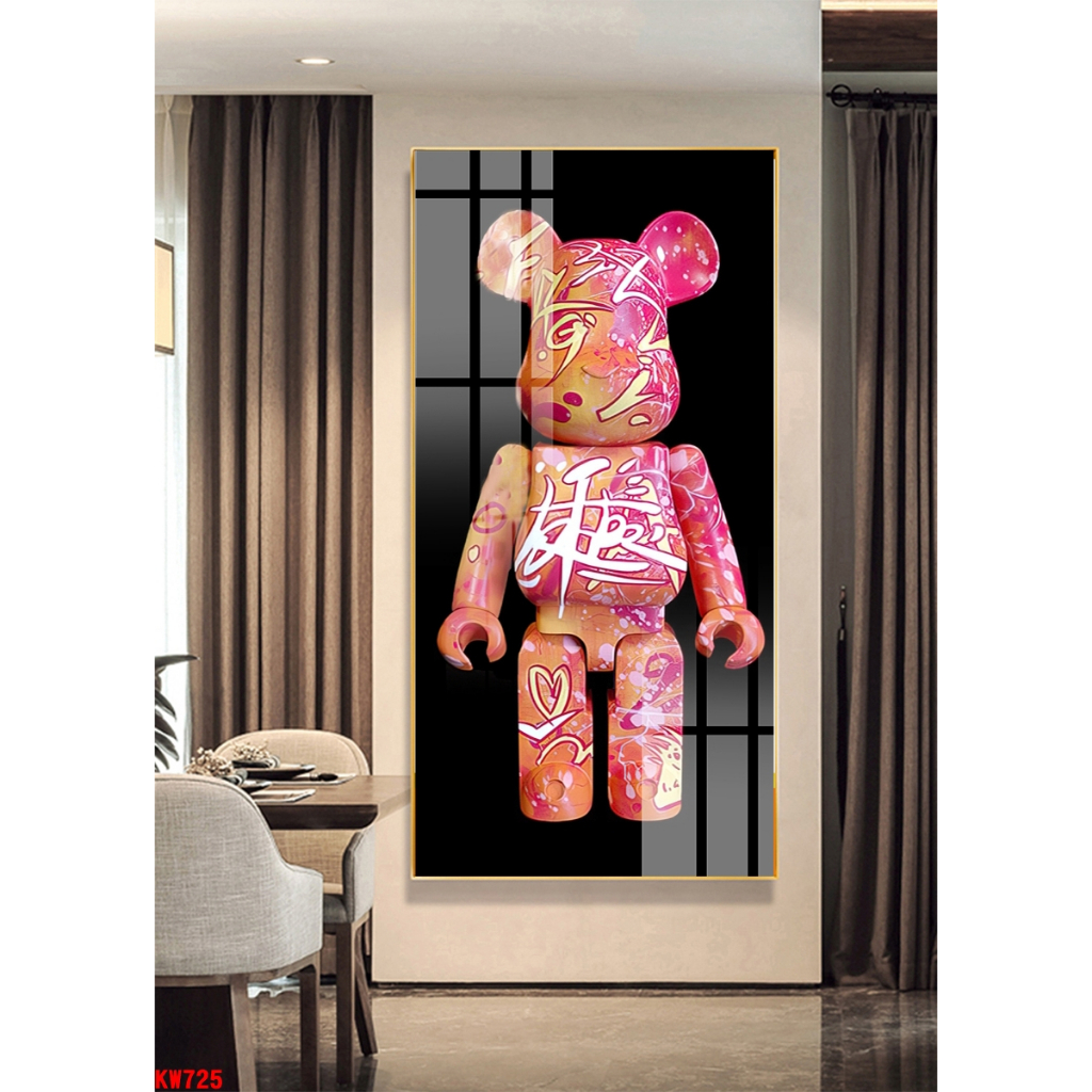Tranh tráng gương lớn 130x60cm gấu KAWS bearick loại cao cấp - chính hãng tráng gương