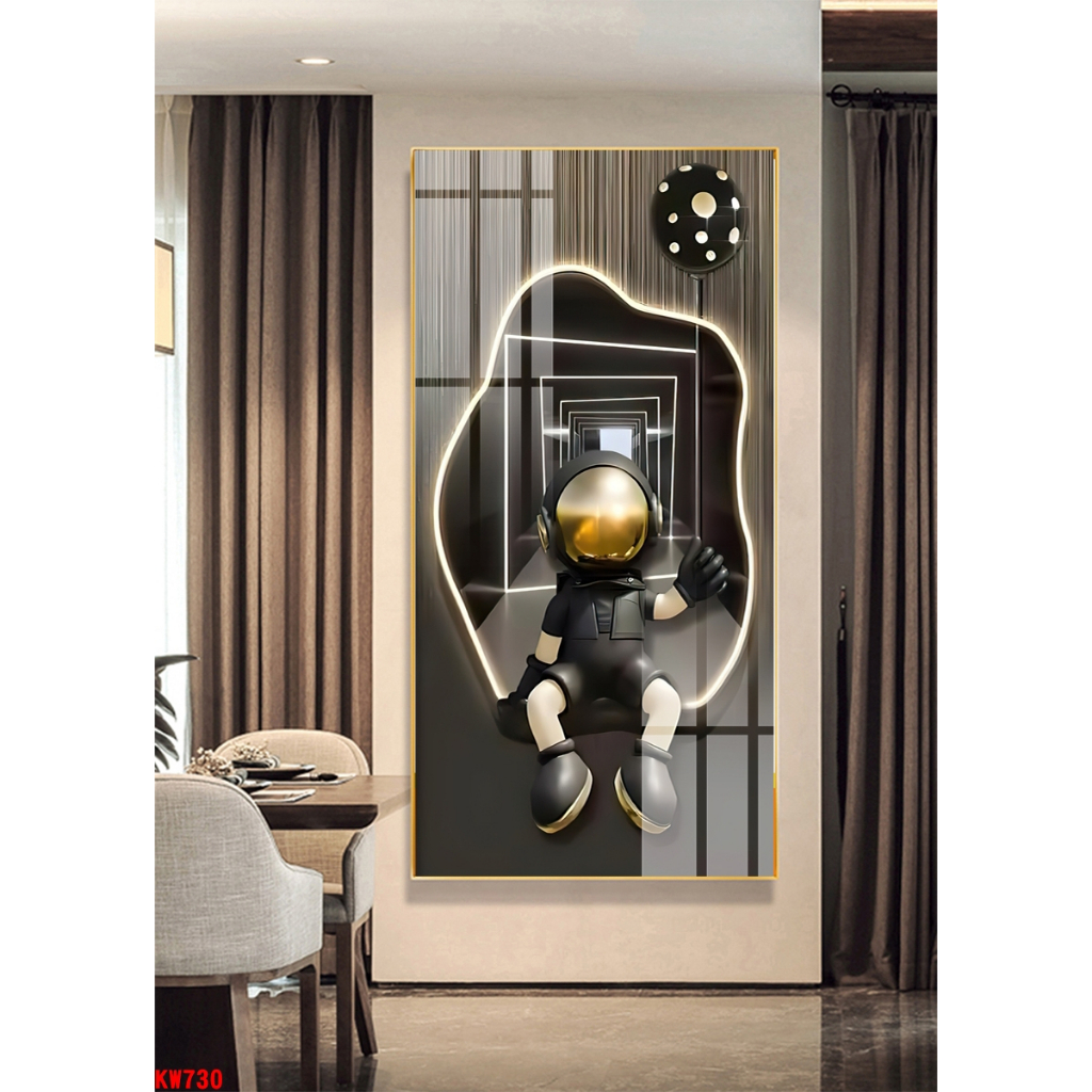 Tranh tráng gương lớn 130x60cm gấu KAWS bearick loại cao cấp - chính hãng tráng gương