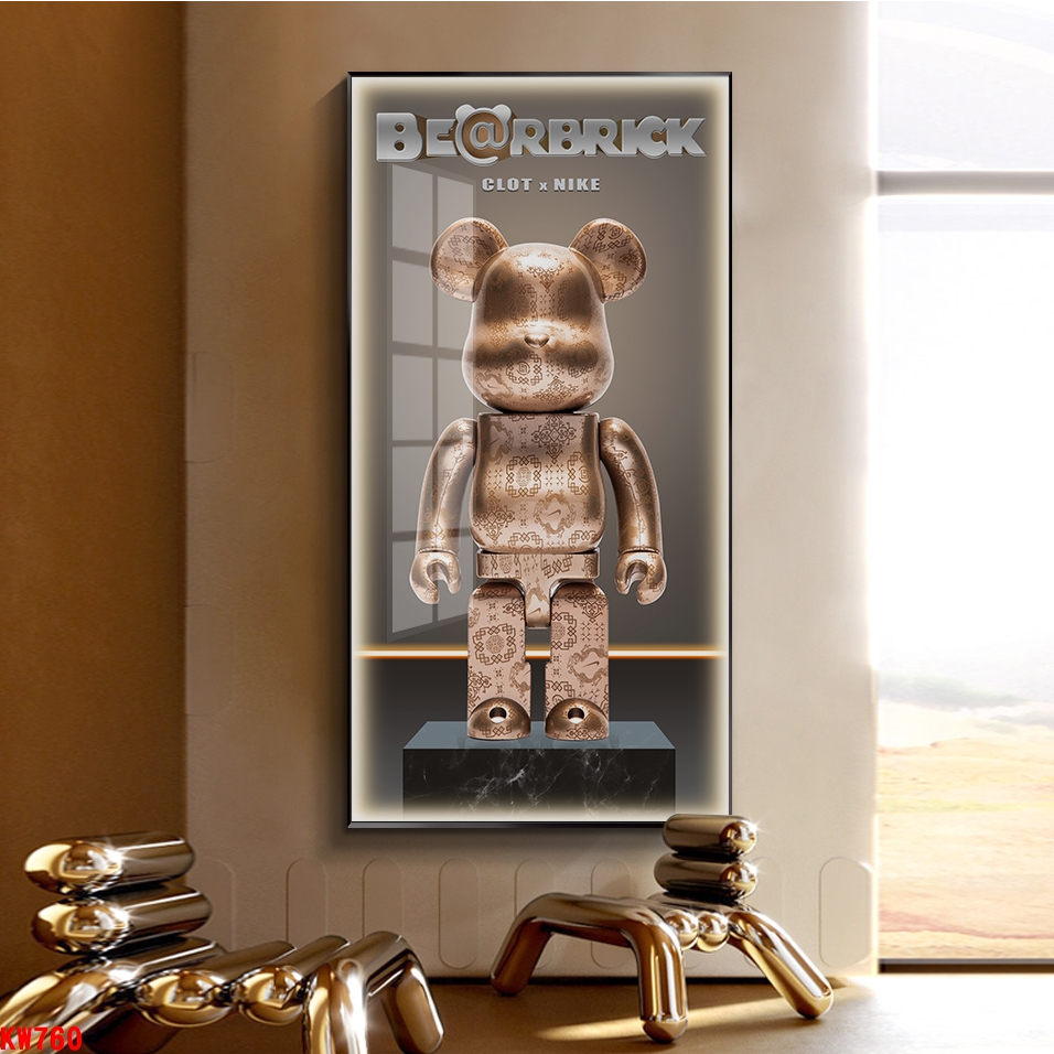 Tranh tráng gương lớn 130x60cm gấu KAWS bearick loại cao cấp - chính hãng tráng gương