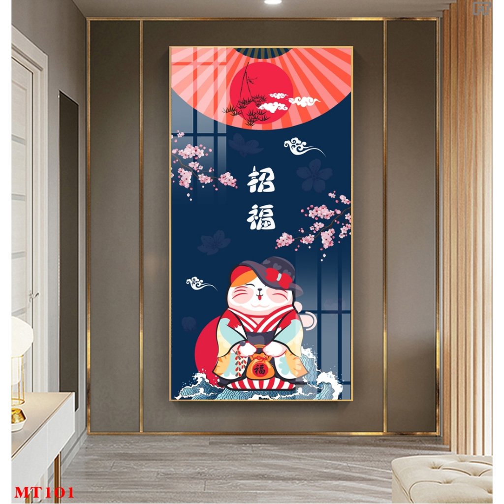 Tranh tráng gương hoặc tranh canvas có khung - Tranh mèo thần tài phát tài phát lộc