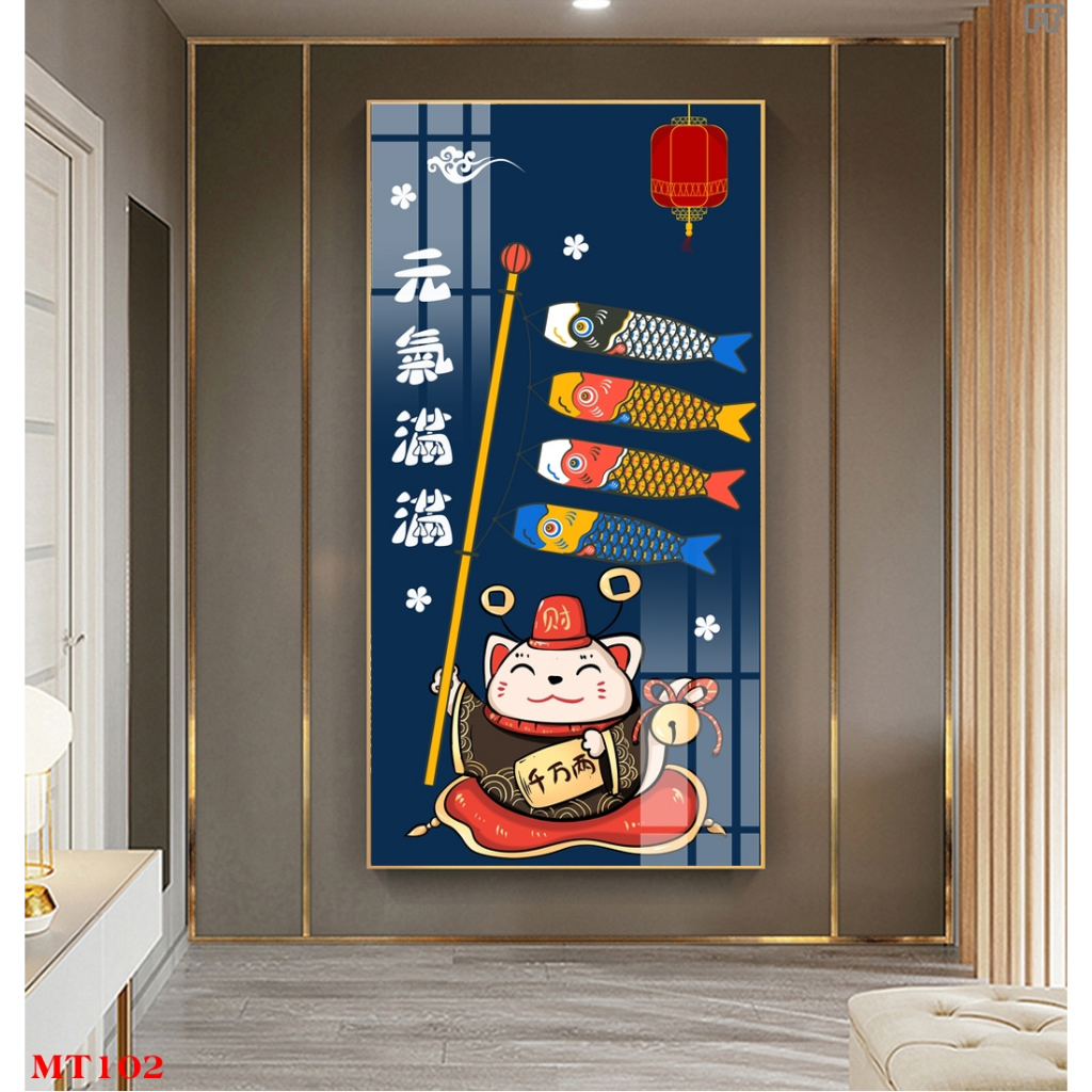 Tranh tráng gương hoặc tranh canvas có khung - Tranh mèo thần tài phát tài phát lộc