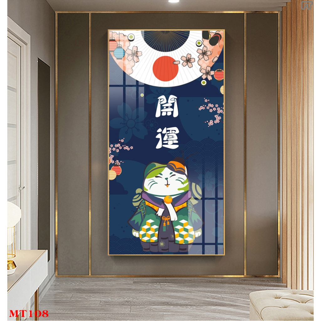 Tranh tráng gương hoặc tranh canvas có khung - Tranh mèo thần tài phát tài phát lộc