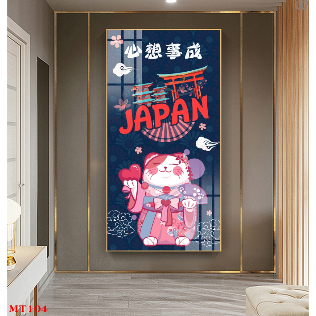 Tranh tráng gương hoặc tranh canvas có khung - Tranh mèo thần tài phát tài phát lộc